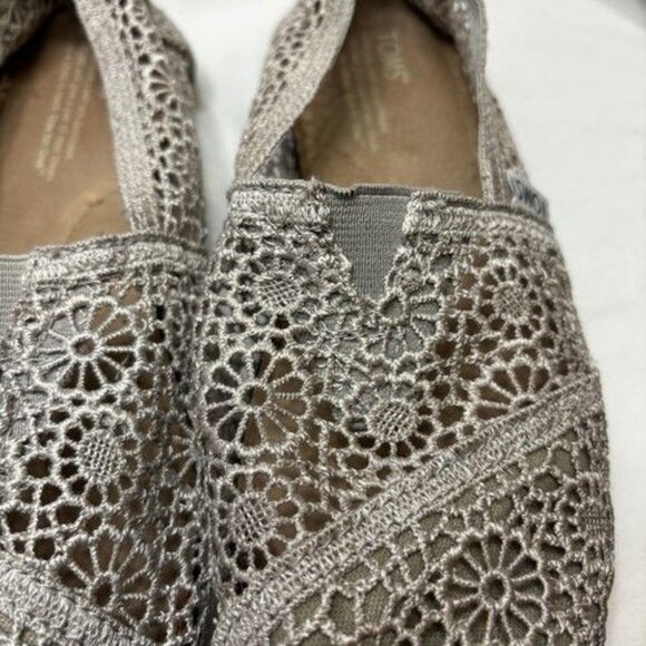 TOMS Women's Open Lace Crochet Cream/Tan Slip On Espadrilles Shoes Flats sz 7.5 - Picture 10 of 10